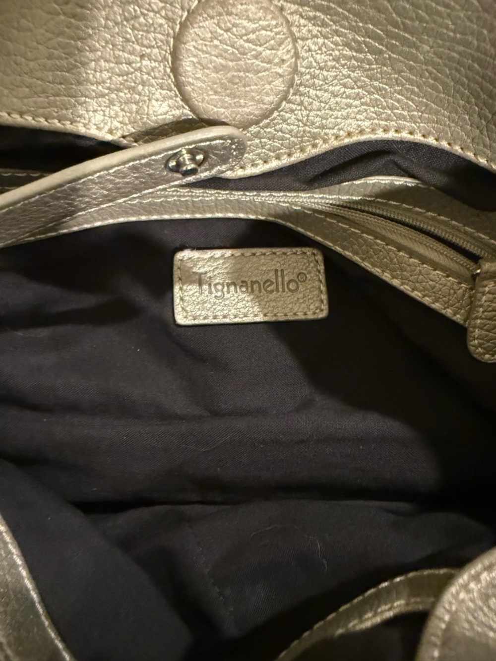 Tignanello 100% Leather Pewter Metallic Double-Handle Bag - Immaculate Interior - Picture 2 of 4